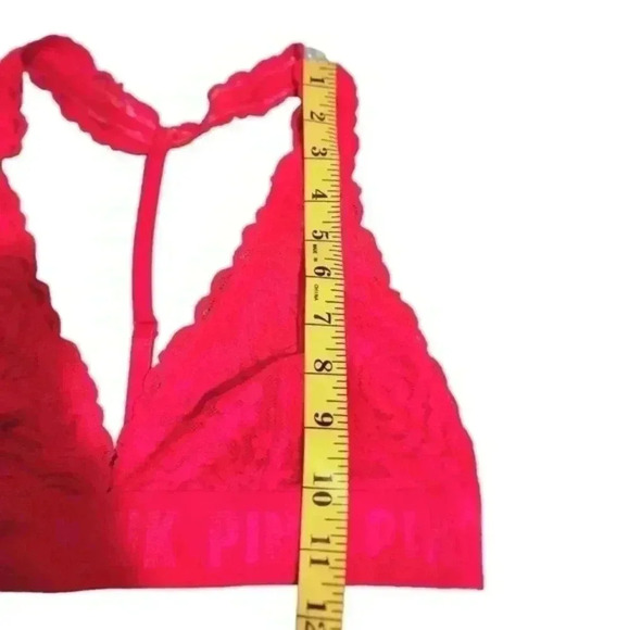 VICTORIA'S Secret Pink Bralette Lipstick Red Lace Logo Band T Back Women's Med - Picture 9 of 11